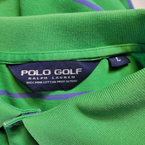 Polo Ralph Lauren Golf Green Blue Stripes Polo Shirt Short Sleeves Men's Large - Picture 8 of 10